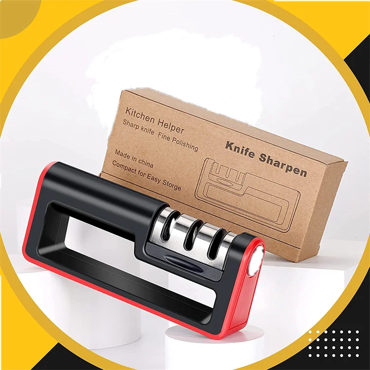 3-Stage Knife Sharpener with 1 More Replace Sharpener Manual Kitchen Knife Sharpening Tool for All Knives