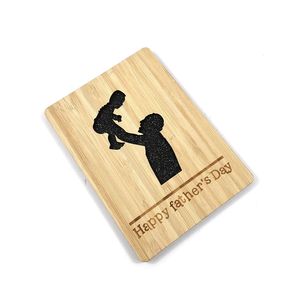 Поздравительная открытка на день отца, ручная работа из натурального бамбукового дерева, деревянные поздравительные открытки для лучшего папы