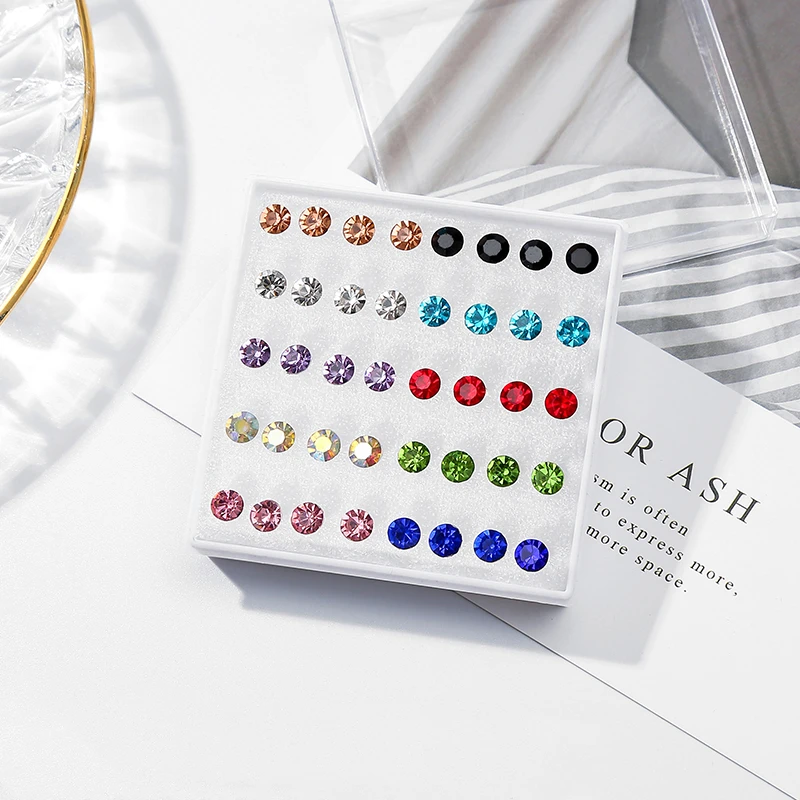 3mm.4mm.5mm.5.5mm.6mm 20 Pairs Cheap Series Color Stud Earrings, Diamond Fancy Luxury Earrings,Ear Stud Box