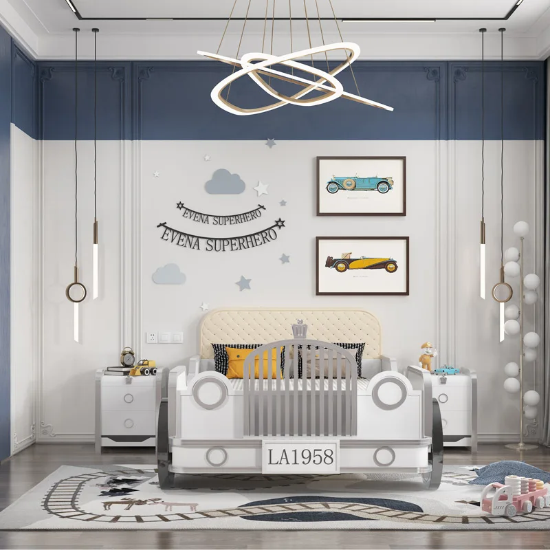 Wholesale solid wood boys children bedroom wood furniture teenagers creative sports car bed on sale