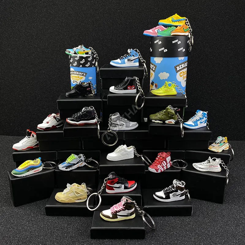 Ready to Ship Fashion Basketball Soft PVC Wholesale Shoe Keyring Mini Air Jordan 3d Sneaker Keychain with Box