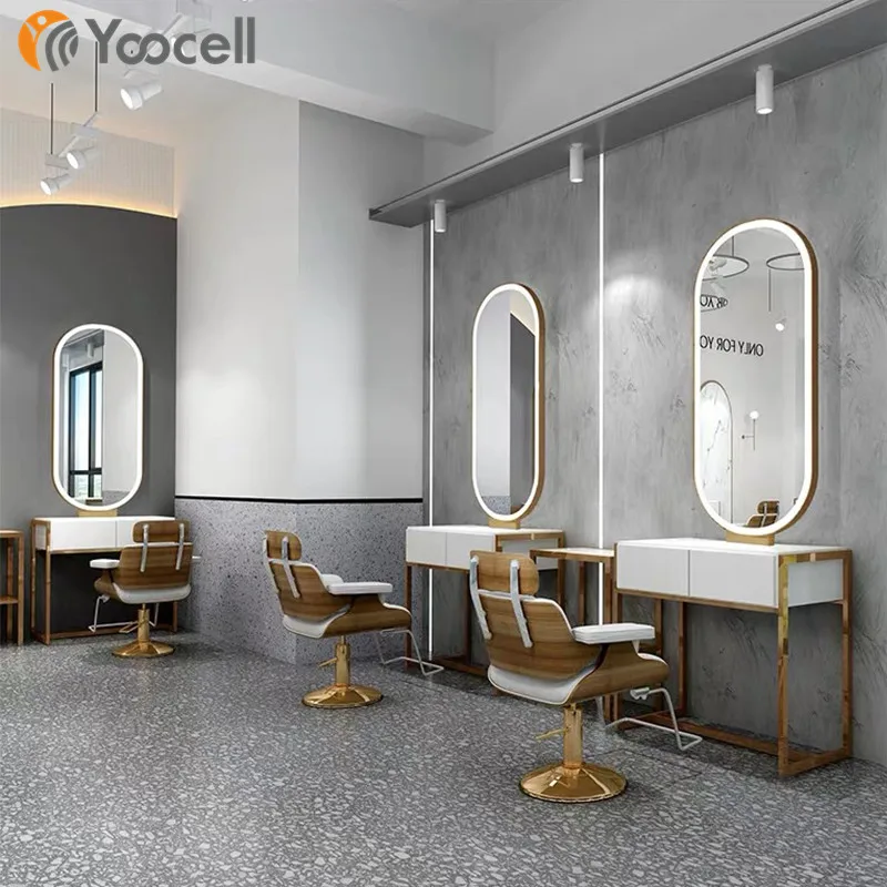  Yoocell одностороннее сиденье для одного клиента золотой цвет нержавеющая сталь фанера стол салон зеркальная станция со светодиодной