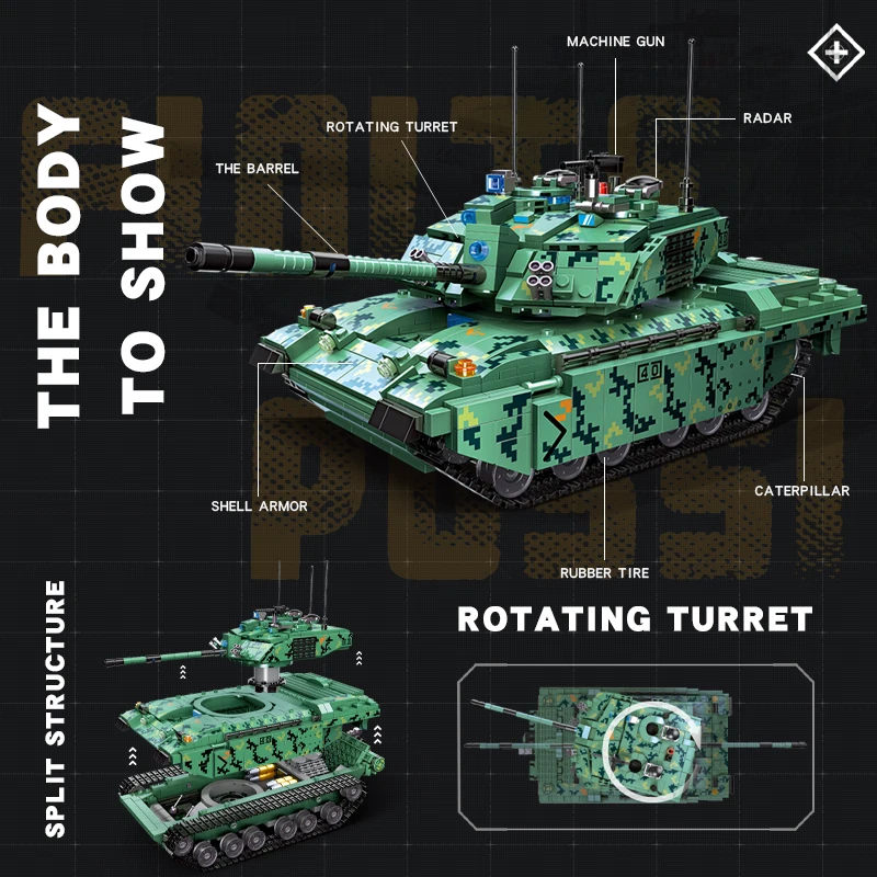 Large 3D Building Block Sets Military camouflage gun vehicle series for Kids Brain Development by Assembling Toys