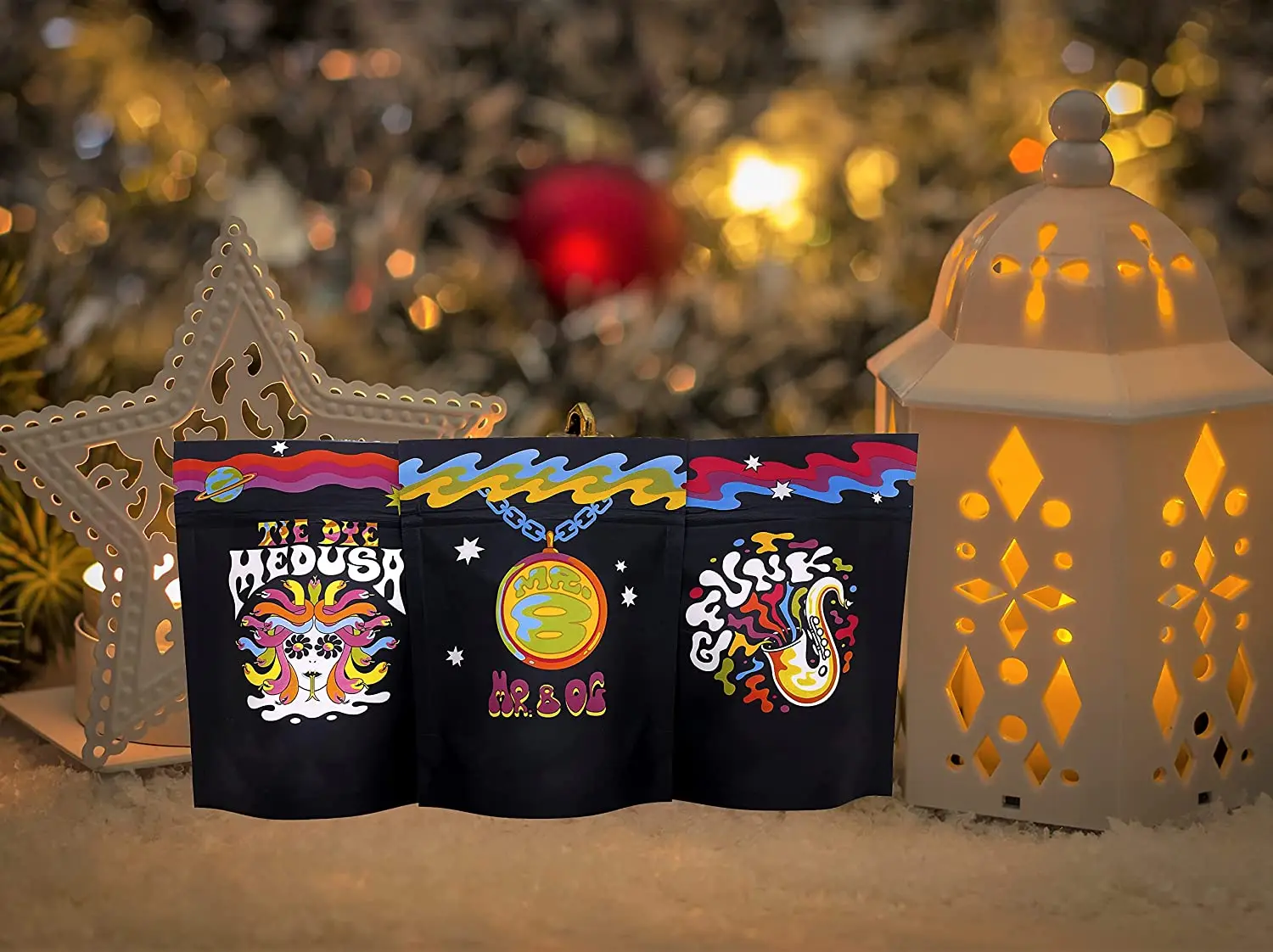 MIX Holographic Printed Design Stand Up Pouch Storage and Cookie Polyester Film Bag Resealable Zip Lock Foil Mylar Bags