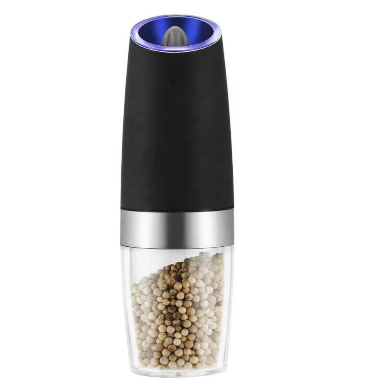 Electric Pepper Grinder with Gravity Sensor and Blue LED Light, Adjustable Grinding Thickness, Small Easy to Carry