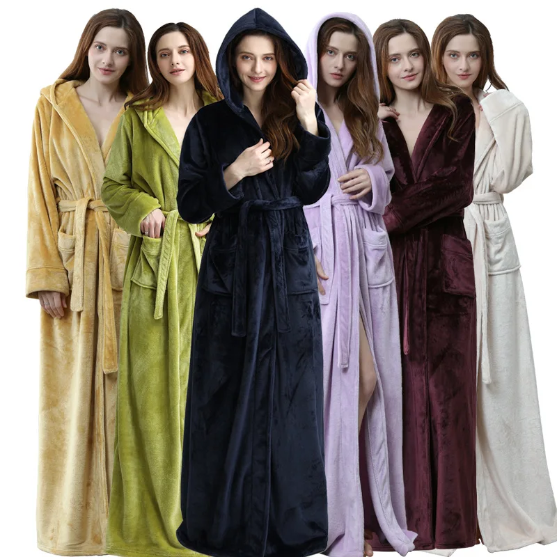 HSZ RR1706-2 Spa Hooded Bathrobe women adult home pajamas ladies nightwear girl man Couples Luxury Bath Robe Sleepwear