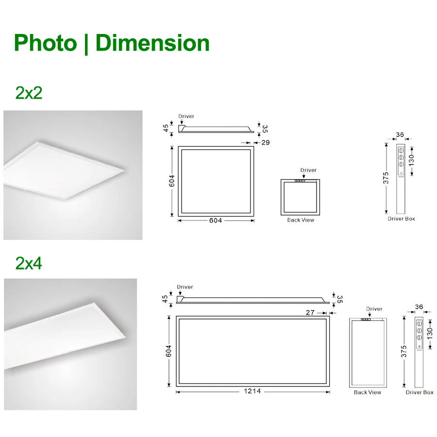 2x2 2x4 LED Flat Panel Light Drop Ceiling 3500K 4000K 5000K Selectable Panel light 30W 40W 50W Options LED panel Lights