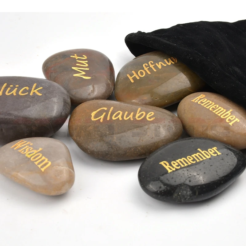 Best Seller Natural High Polished Healing Engraved River Stones Pebble Carved Lettering Words Customized For Gift & Souvenirs