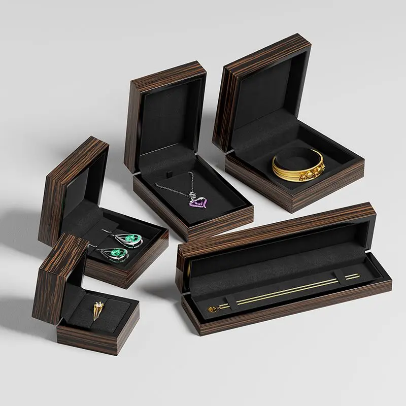 FORTE Custom Luxury Wooden Jewelry Box Black Wood Jewelry Set Box Custom Logo High Glossy Wooden Ring Pendant Bracelet Box Set