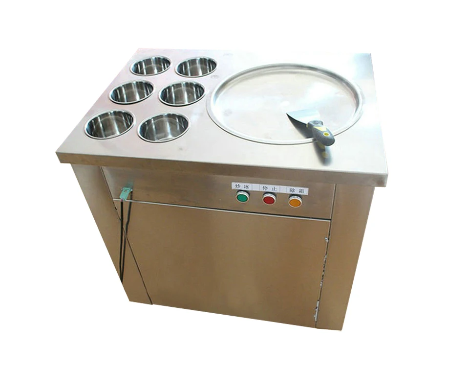 
mini ice cream roll machine with 35cm pan and 6 buckets. 110v or 220v fried ice cream machine 