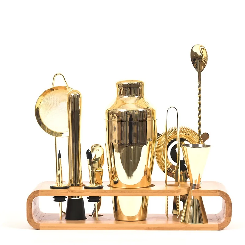 China Wholesale Manufacturer Low Price Cobbler Stainless Steel Cocktail Shaker & Shaker Set with Bamboo Stand