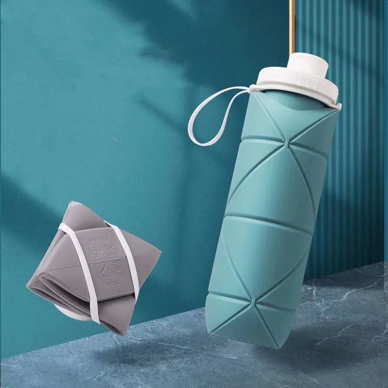 
600mL Silicone Mini Foldable Water Bottle Cold Water Bottle For Travel Space Saving Portable Water Cup With Rope Foldable Kettle 