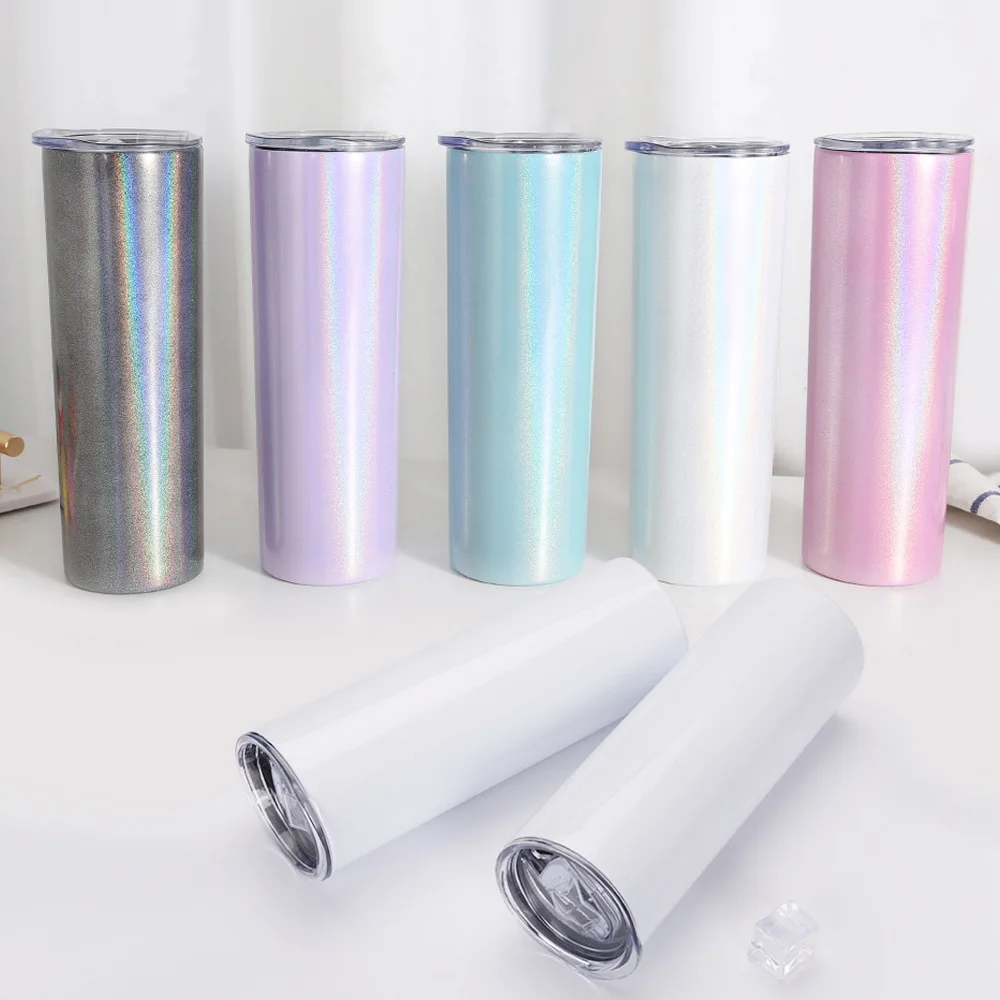 20oz Stainless Steel Rainbow shimmer Glitter Sublimation Skinny Tumbler for sublimation DIY printing
