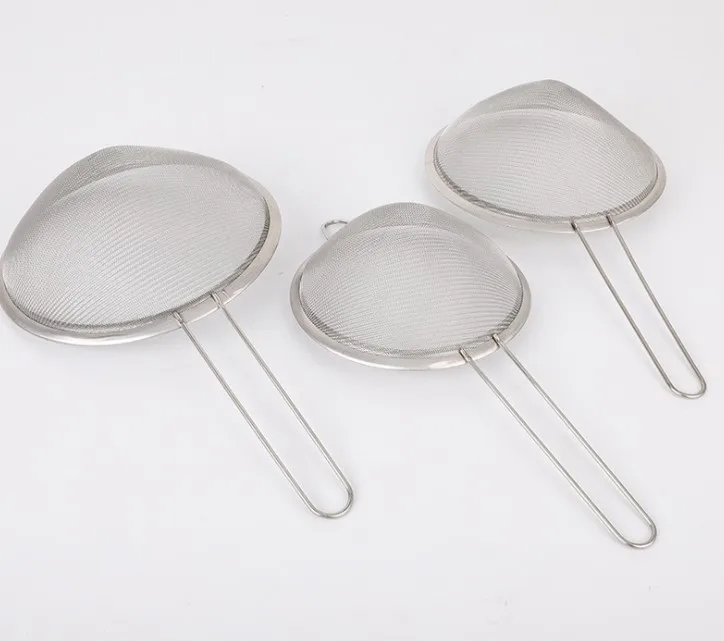 High quality Strainer with fine mesh draining blanched vegetables or sifting flour over pots and work bowls