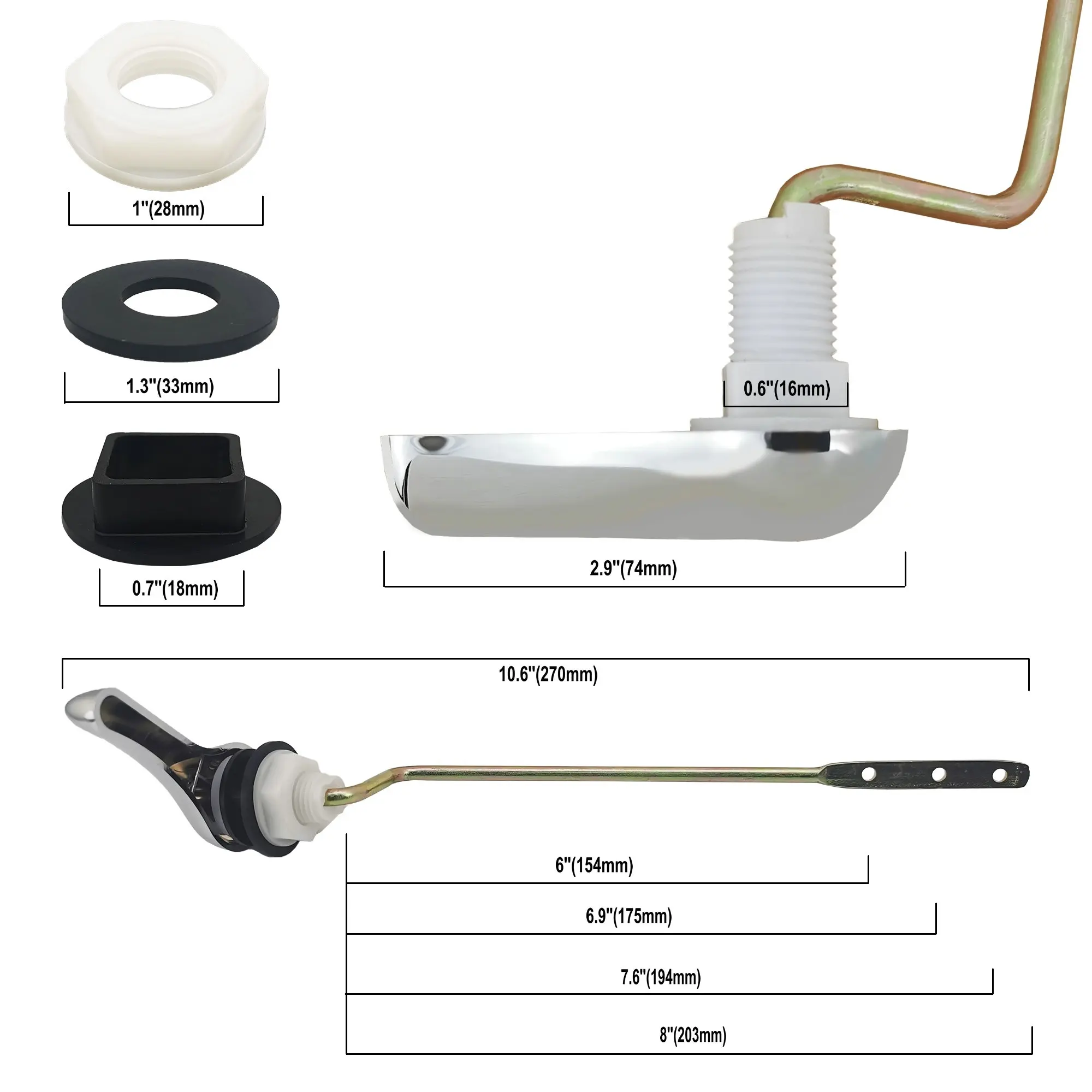 Adjustable Fill Valve Replacement Kit Universal Toilet 2-Inch Rubber Flapper Side Tank Lever Fashion-Design Iron Rod Bathroom