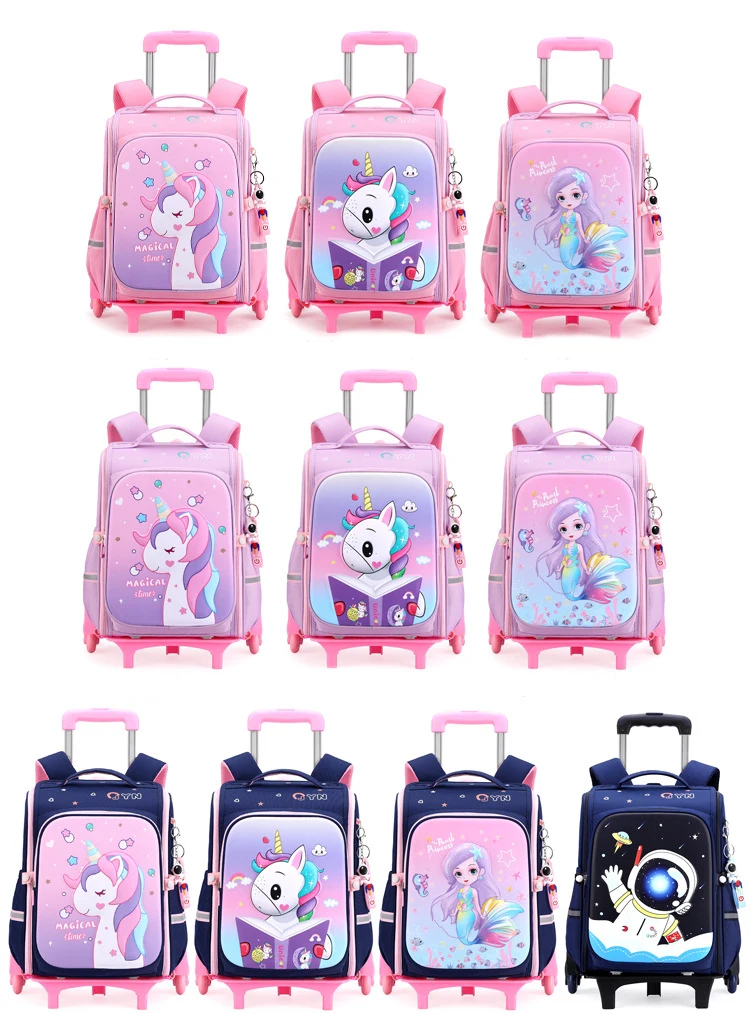 Wholesale Prices Customize Cute Cartoon Unicorn Primary Student Girl Boys Children Trolley Backpack Kids School Bag