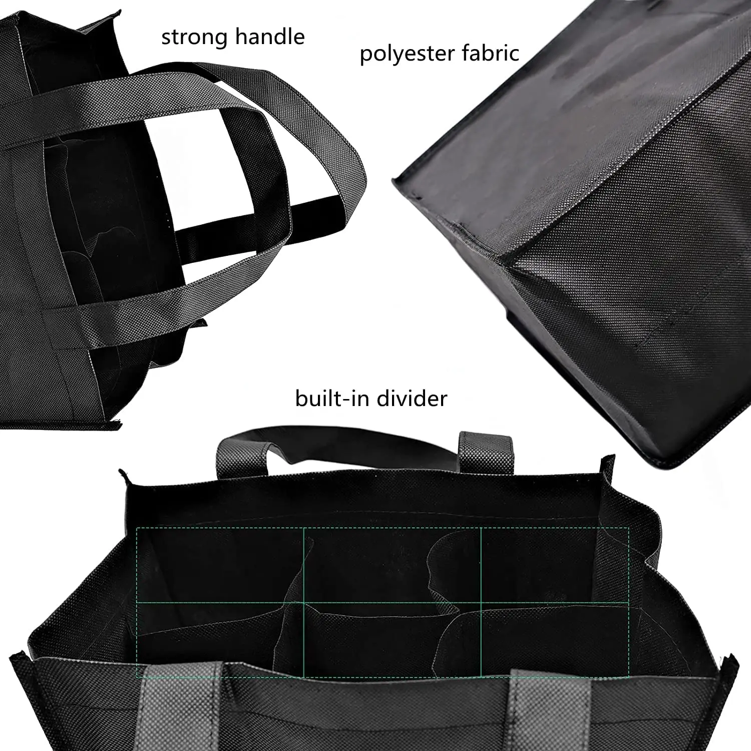 Wholesale High Quality Non Woven Shopping Grocery Bag Reusable 6 Bottles Black Gift Bag Bottle Wine Non-Woven Bag With Dividers