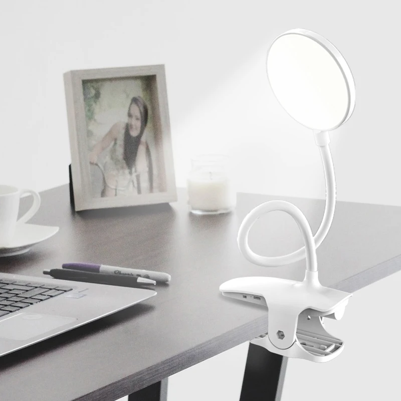 USB Rechargeable LED Touch 3 Modes Clip-On Desk Lamp Eye-Care Desk Lamp