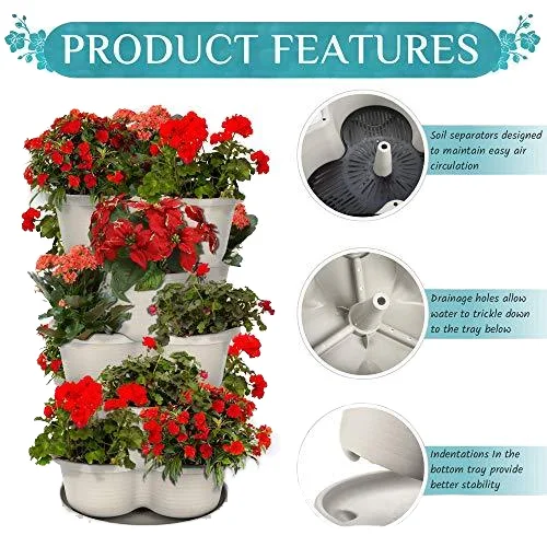5 Tiered Stackable Plastic Vertical Flower Pot Wheel Tray Planter Vegetable Strawberry Seedling Holder for Garden Balcony Home