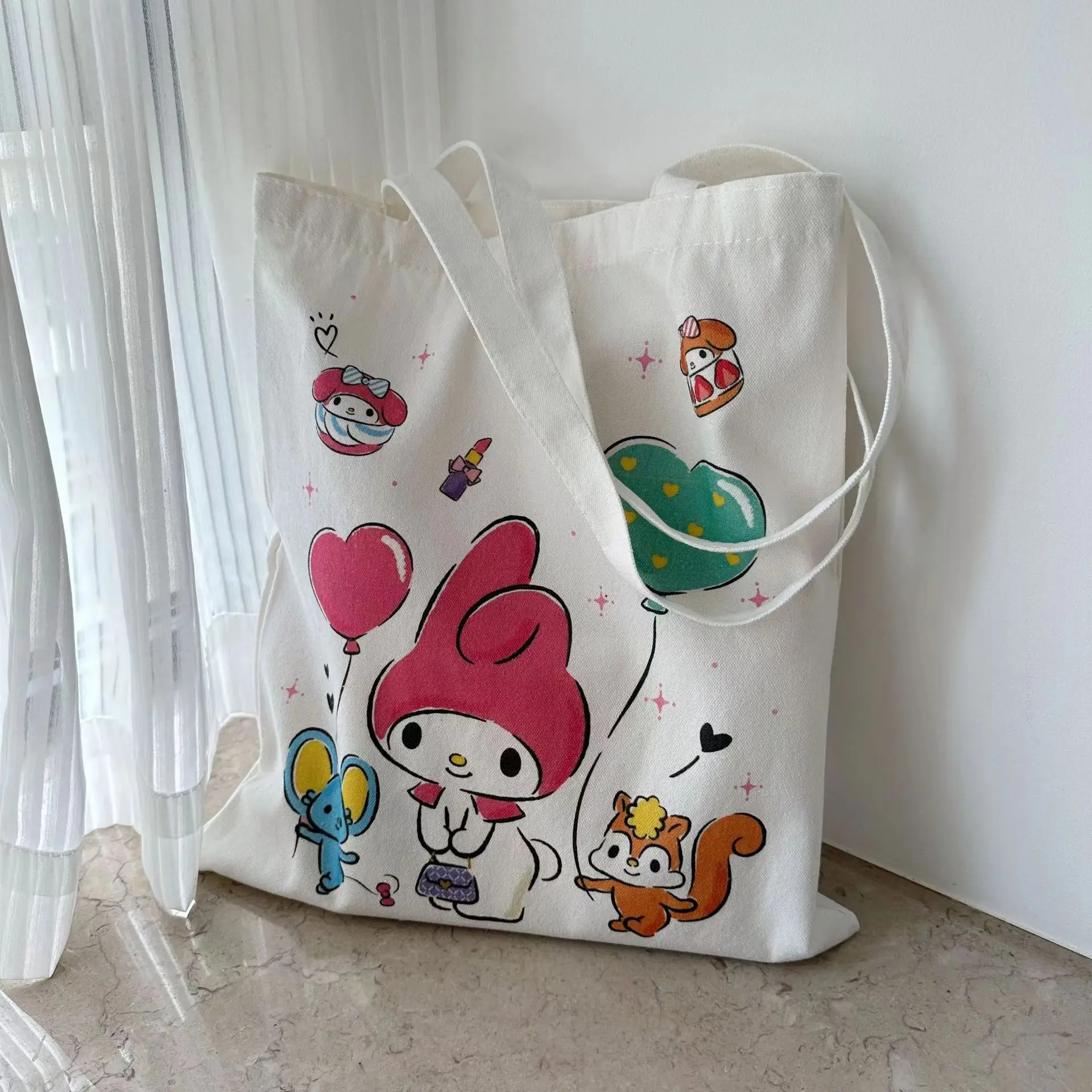 stock Kawaii Student Tutorial Bag Cute Cartoon Anime Kuromi Melody Kitty Shopping Bags Canvas Sanrioes Shoulder Bag