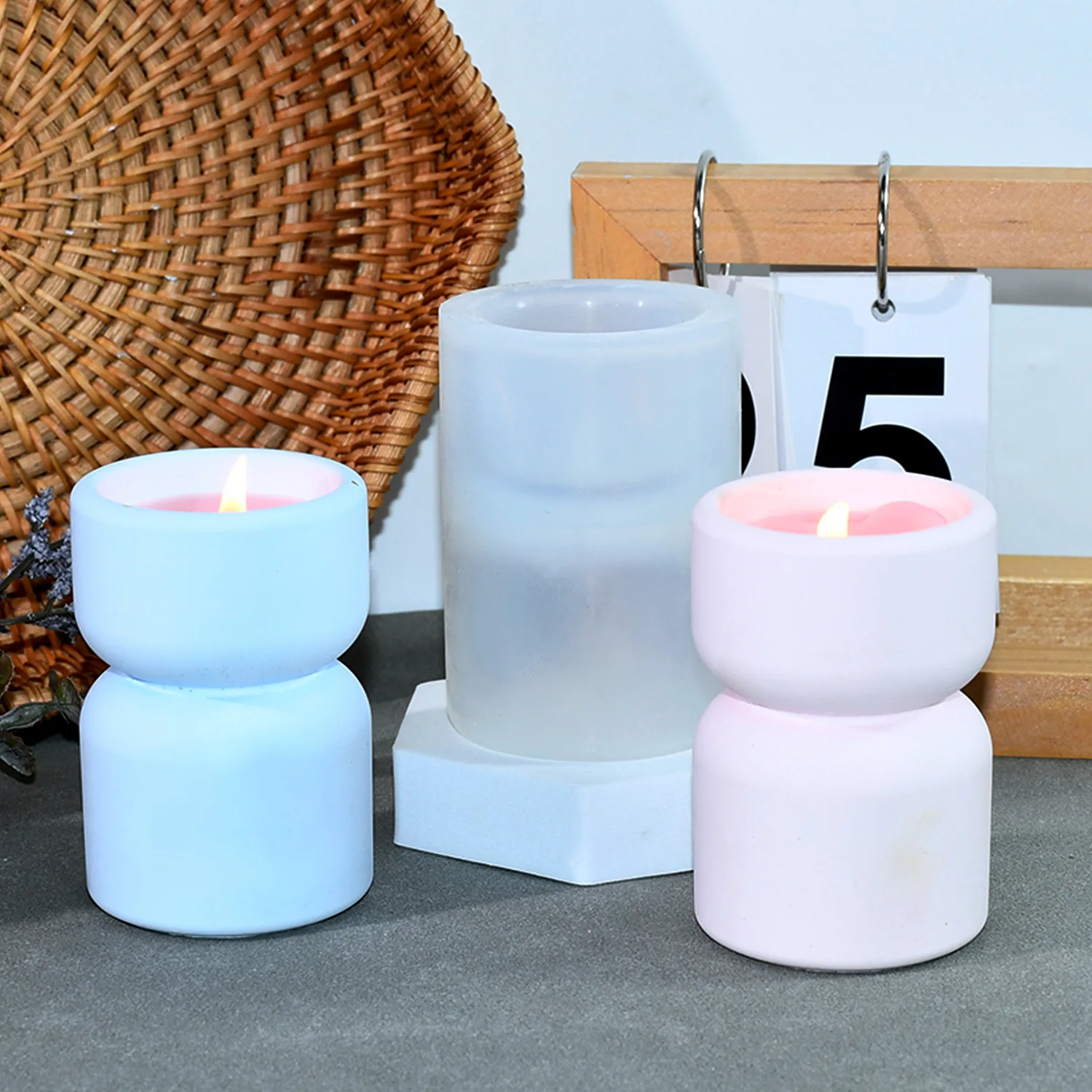 diy drip mold Double cylinder candle cup silicone mold Gypsum cement candle holder mold