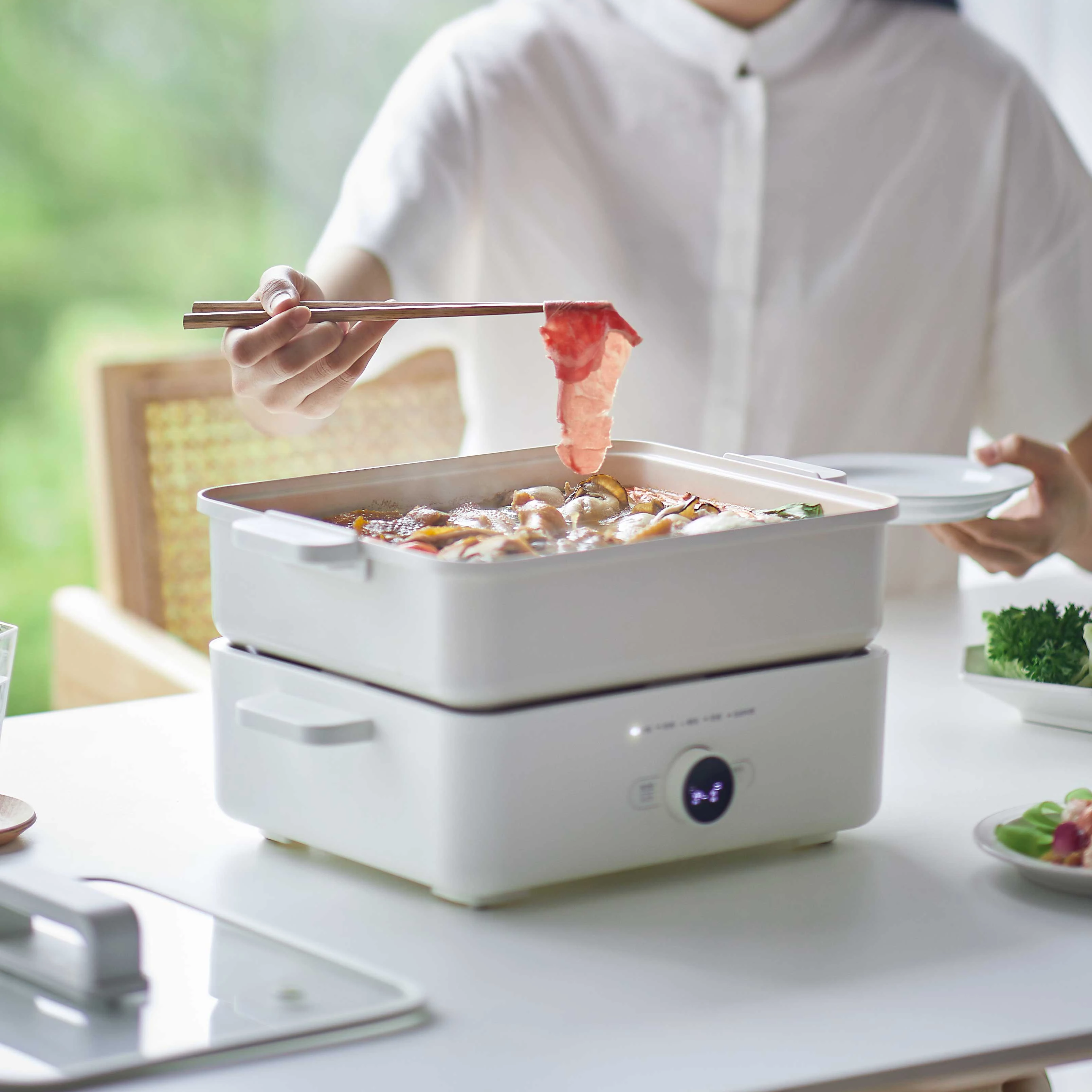 4.5L Multi-function Electric Hot Pot Non-stick Grill Pan Multipurpose Electric Cooking Pot Frying Pan With Steamer