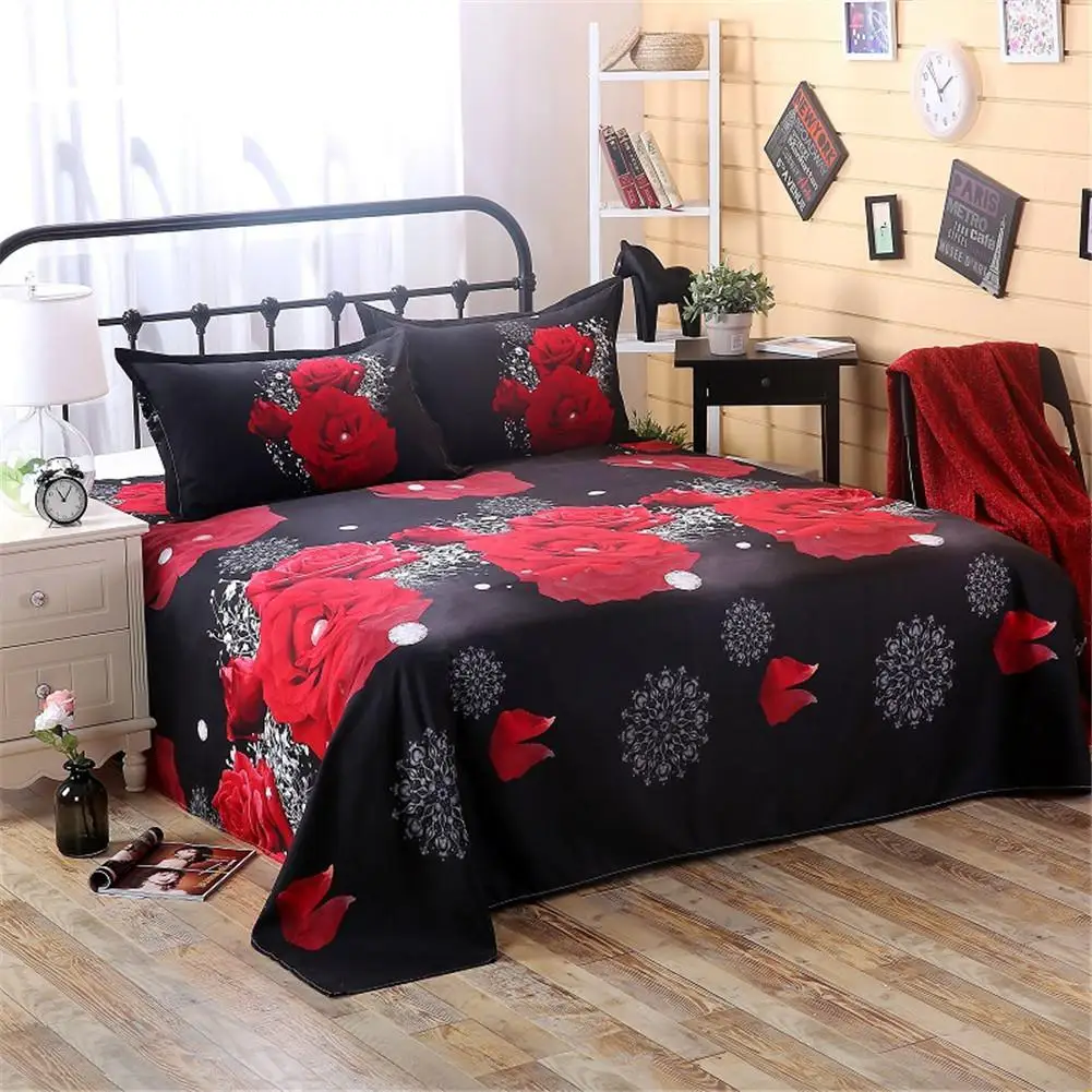 3pcs/set Romantic 3D Rose Pattern Printing Bed Sheet Pillow Cover Bedding Set Sheet Modern