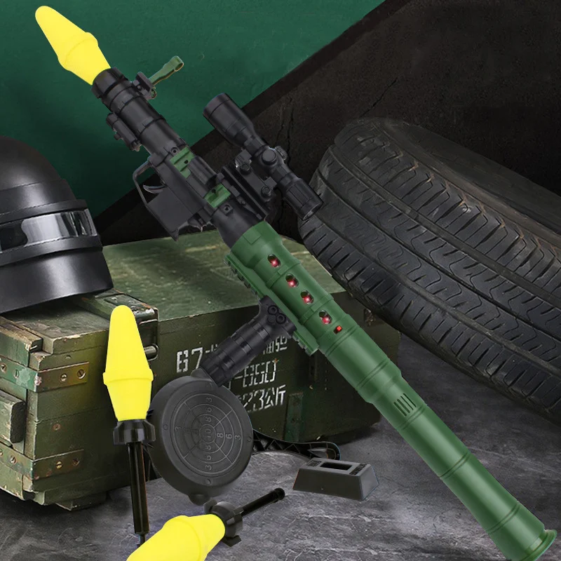 Kids interactive outdoor toys pretend military rocket launcher soft bullet gun with lights and sounds