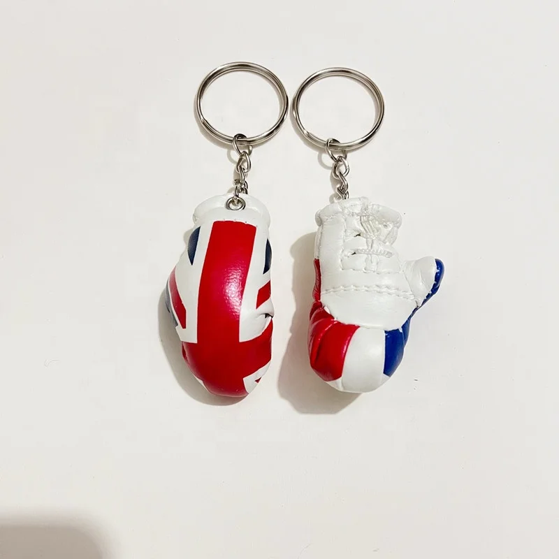 Peru UK Brazil Italy Mexico Spain  Flag Key chain Mini Boxing Glove Key Chain  Mini Key Chain Ring Fob country Gift