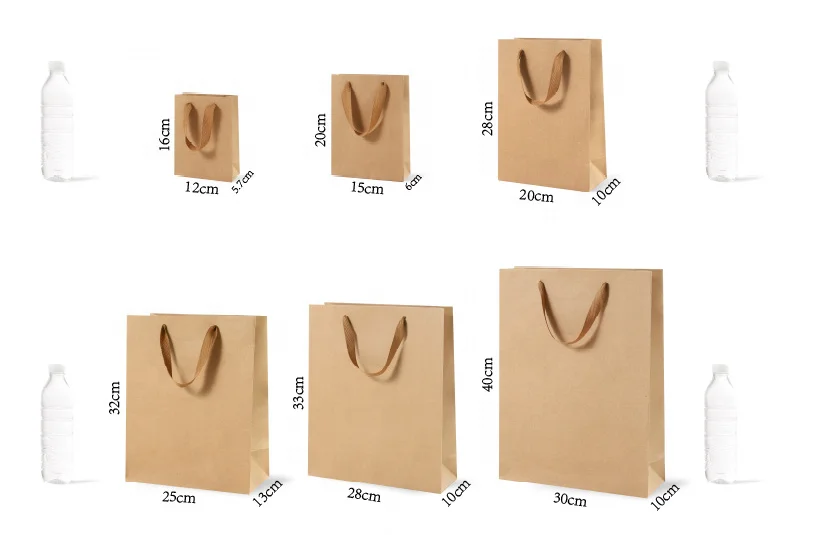 
Custom Cheap Jewelry Packaging Small Brown Kraft Shopping Paper Bag With With Ribbon Handles 