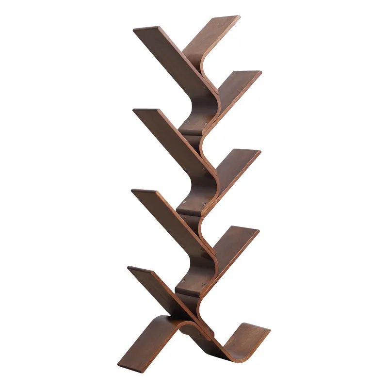 Tree Bookshelf  Vertical Bookshelf Book Storage Organizer Floor Standing Bookcase for Magazine Modern Wood Rack Display