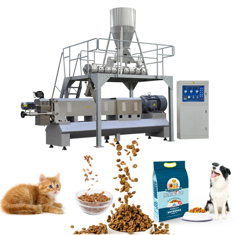 800-1000kg/h Twin Screw Extruded Dog Cat Food Machine Fish Feed Processing Plant