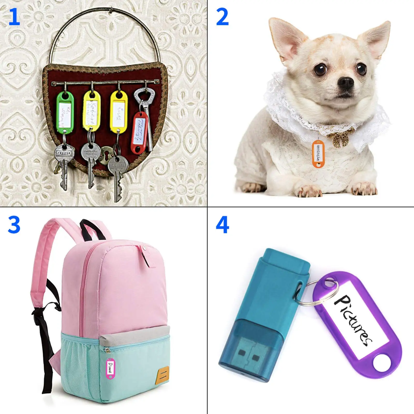 100pcs Multi-Colors Plastic Keychain Tags with Removable Card Label Car Key Tags with Split Rings