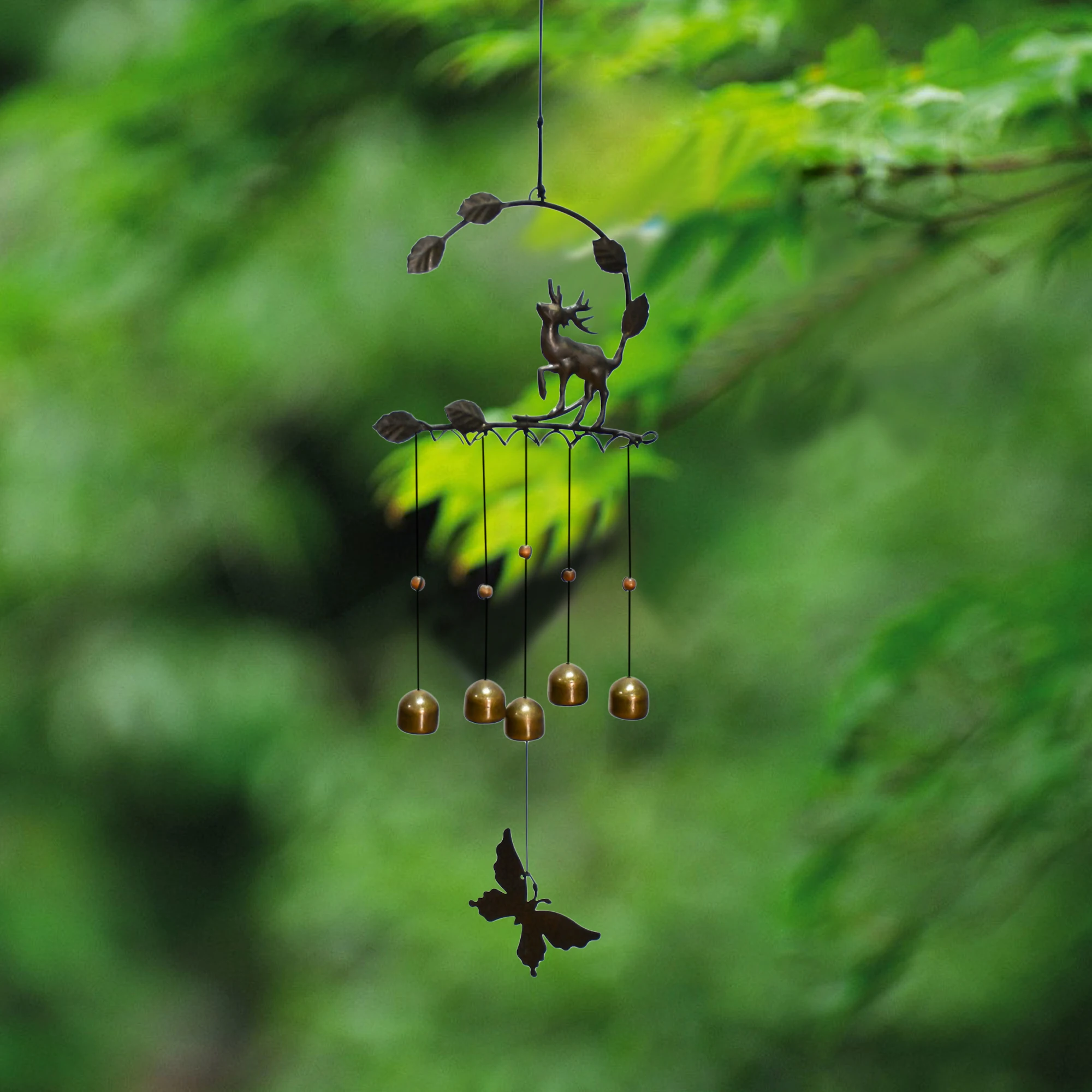 Factory custom butterfly antique brass bell animal gold mascot wind chimes for garden