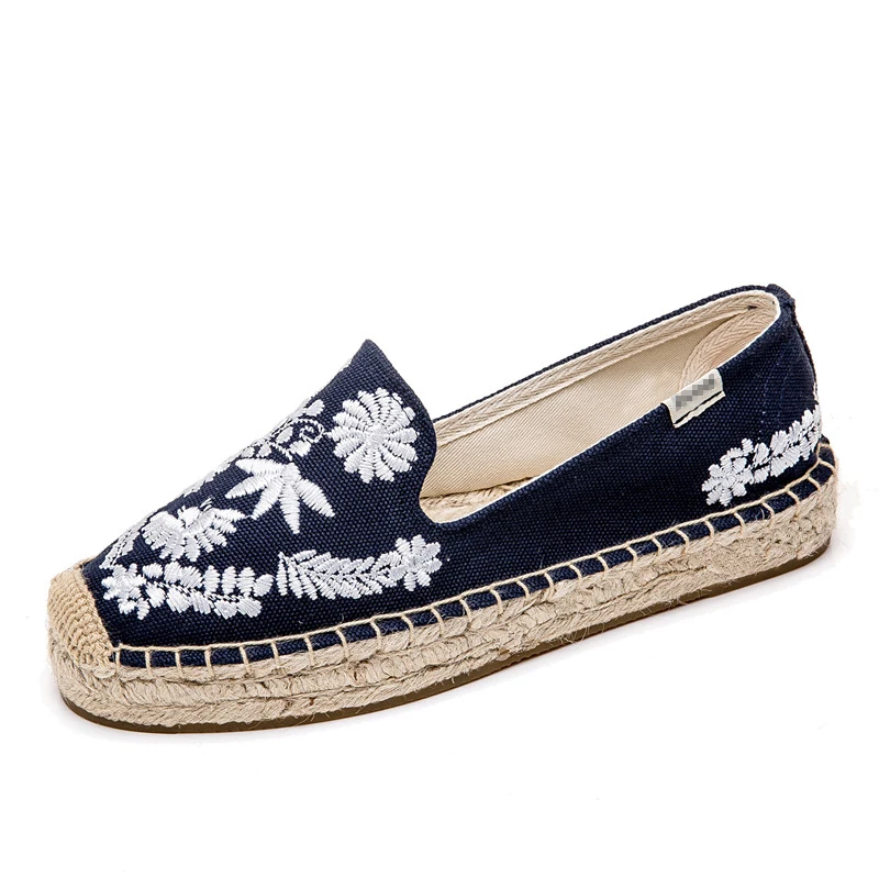Nicecin Flower Embroidered Espadrilles Women Flats Shoes Casual Espadrilles Ladies Fashion Espadrilles Female