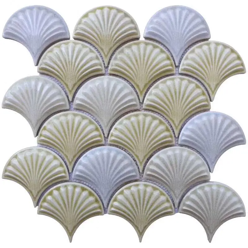 Red mud ceramic fish scale sector fan shape pool mosaic bathroom tiles