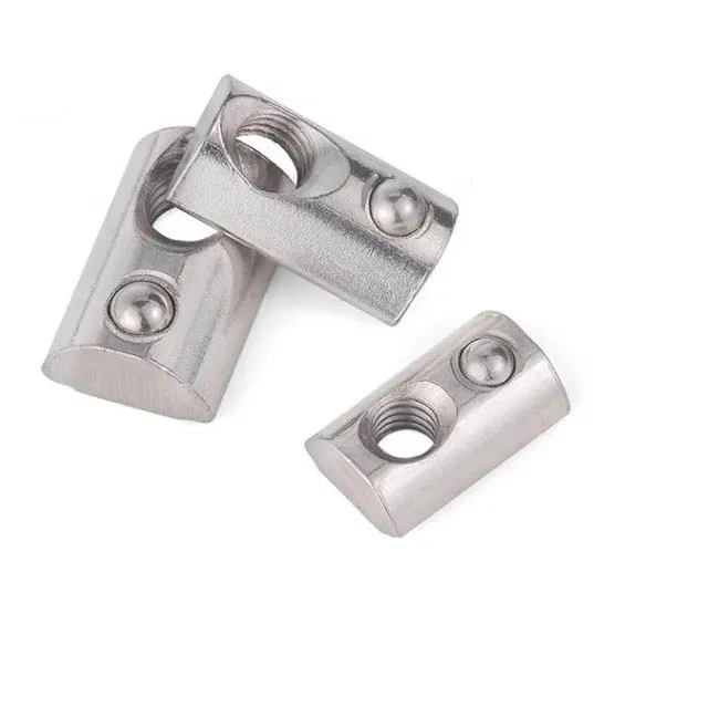 Half round roll in T slot nut with spring loading ball for Aluminium Profile