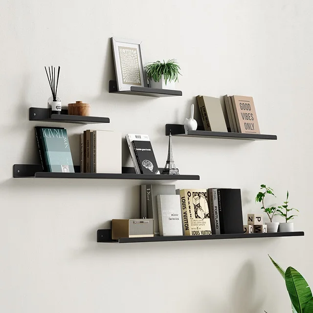 120*12cm Wall-Mounted One-Line Storage Rack Carbon Steel Wall Photo Shelf Decorative Floating Shelves For Living Room Black