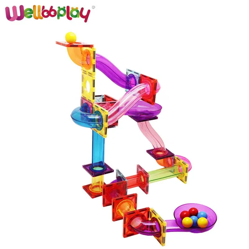 Magnetic Marble Run educational Ball toys Construction magnetic building blocks Race Track  game Tiles