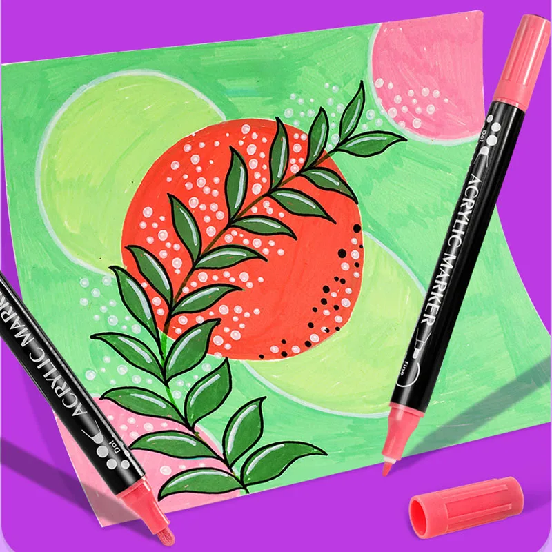 Meihui Acrylic Paint Pens 36 Colors OEM ODM Dual Tip Acrylic Paint Marker for Rock Fabric Wood Glass Egg Painting