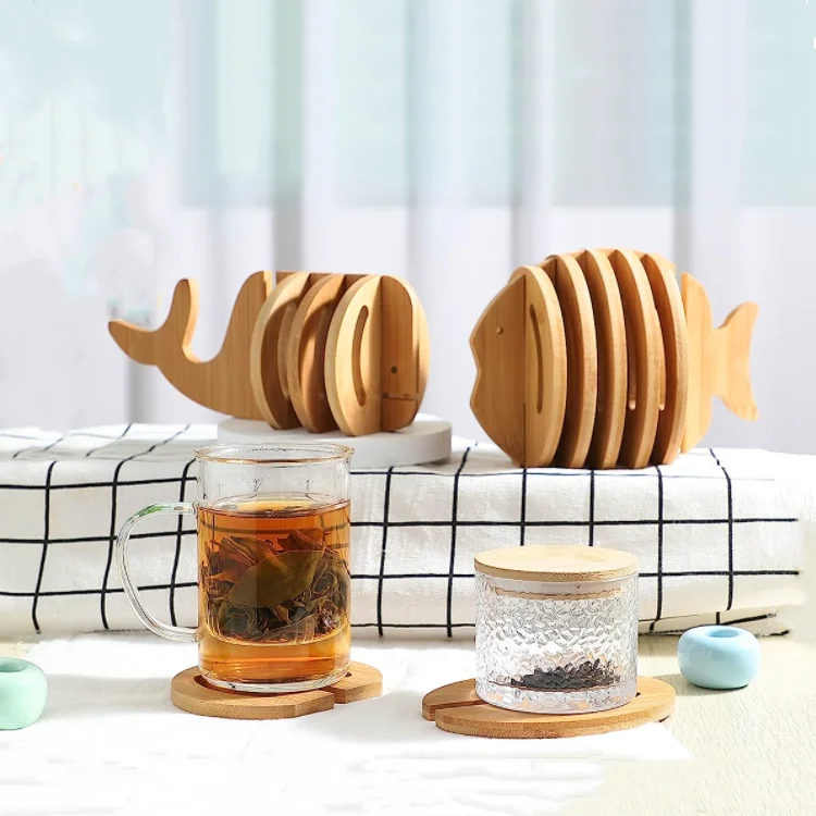 Kitchen Bamboo Hot Pads Trivet Natural Bamboo Trivet Mat Set for Hot Dishes Pot Bowl Teapot