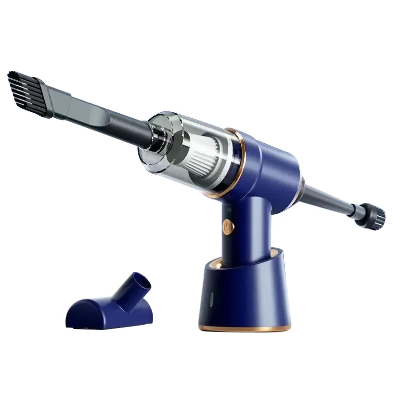 Portable High Power Multiple Brush Head Charging Base Type-c Charging Cable Blue Car Wireless Vacuum Cleaner with Mouthpiece