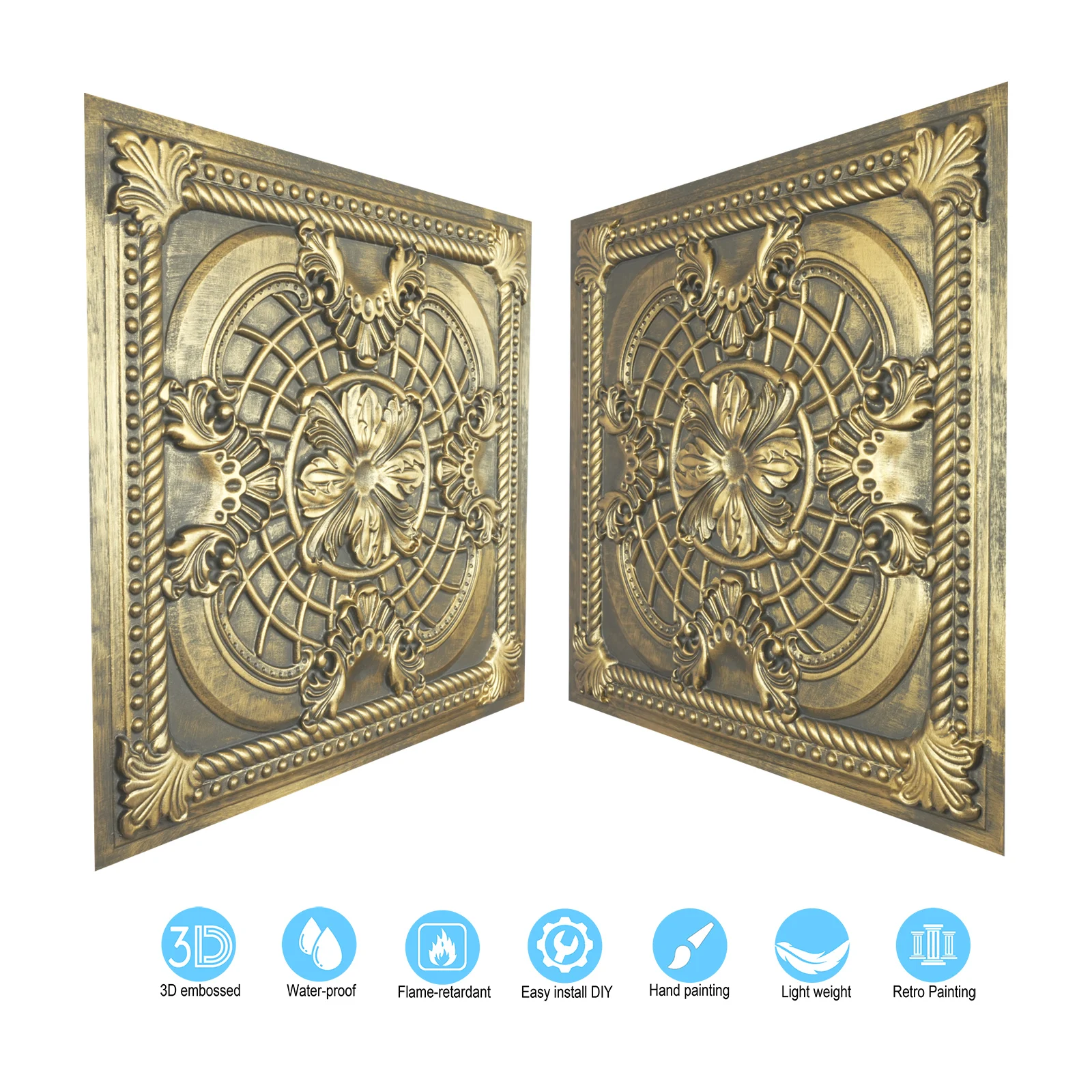 Paint distressed Plastic ceiling boards Decorative ceiling panels for Cafe Club Public house PL31Ancient gold