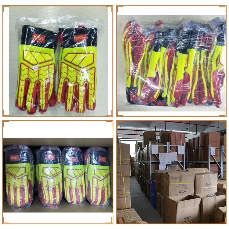 PRI men Hi-vis yellow red spandex back with TPR protector aramid glove,cut level 5 gloves,factory work safety hand gloves