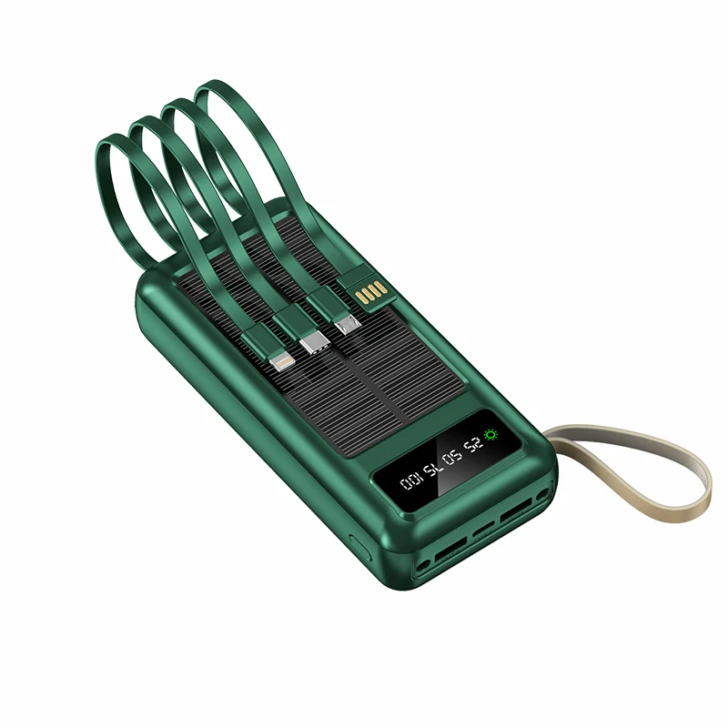 solar energy power powerbank 20000mah power bank oem logo with own cables Camping outdoor power bank with factory price