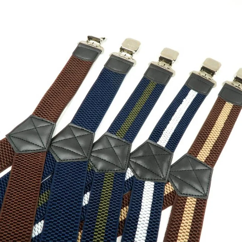 personalized fashion mens multi color stripe elastic suspenders for business party