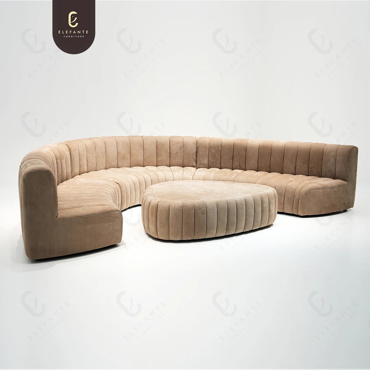 Extra Large Media Room Half Round Sofa Sectional Suede Fabric Memory High Density Foam Curved Sofa