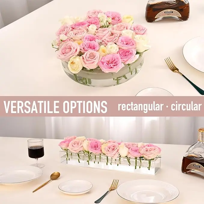 Clear Round Flower Vase Acrylic Flower Box Vase with hole for Centerpieces for Party Dining Table Home Decor