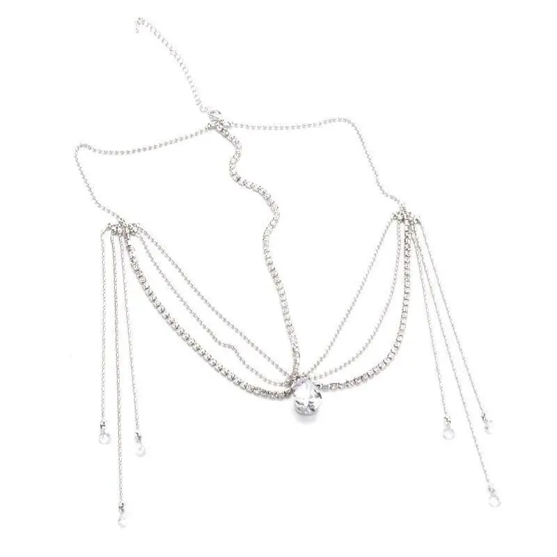 Custom Bridal Water Drop Crystal Long Tassel Forehead Head Chains Headbands jewelry for Women Wedding Party Hair Accessories