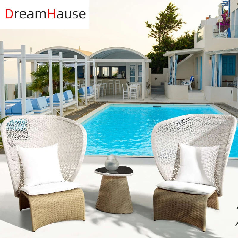 Dreamhause Outdoor Courtyard Villa Hotel Rattan Sofa Chair Swimming Pool Garden Rattan Sofa Set Furniture With Aluminum Frame